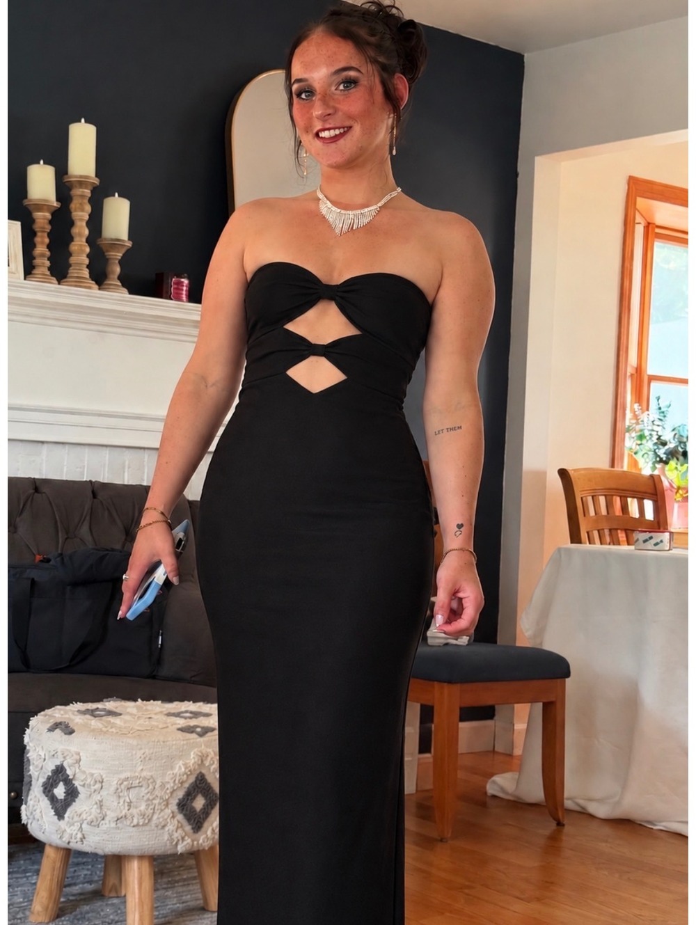 BEC + BRIDGE Halle strapless black satin long cocktail dress size 4